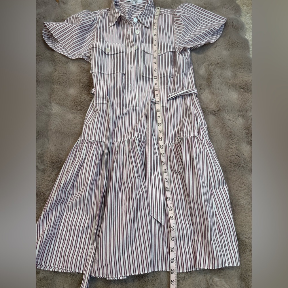 DEREK LAM 10 CROSBY Pei Striped Cotton Mini Shirtdress Color: RED MULTI 2 - Picture 7 of 12